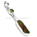 Latest Design Ammolite And Peridot Gemstone 925 Sterling Silver Pendant Jewelry